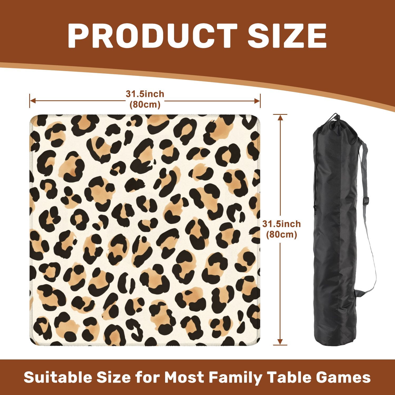 Mahjong Mat 31.5" x 31.5" Animal print leopard texture Non-Slip Noise Reduction American Mahjong Tiles Table Cover for Dominoes Poker Card Board Games Gift