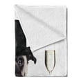 thumbnail image 2 of Pug Soft Flannel Fleece Blanket, Celebration Dog with Champagne Bottle While Toasting Happy Moments Photographs, Cozy Plush for Indoor and Outdoor Use, 70" x 90", Black White Emerald, by Ambesonne, 2 of 5
