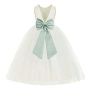 Ekidsbridal Ivory V-Back Satin Flower Girl Dresses for Wedding Toddlers Communion Baptism Christening 219T 14