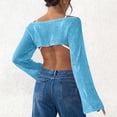 thumbnail image 6 of AGWOLF Women's Crochet Knit Cover Ups Beach Hollow Out Crop Swimsuit Cover Up Top Vacation Bathing Suits Swimwear Blue Free Size, 6 of 6