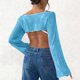 thumbnail image 5 of TaTaai Women's Fashion Casual Solid Color Round Neck Long Sleeve Cropped Cover Up Ladies Summer Lightweight Soft Polyester Blouse Top for Daily Beach Party Vacation All Season Wear Gift, 5 of 5