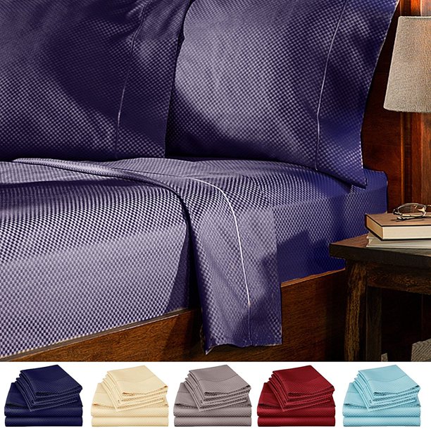 4 Piece Bed Sheets Set Full Checkered Hotel Quality 4 Piece Deep