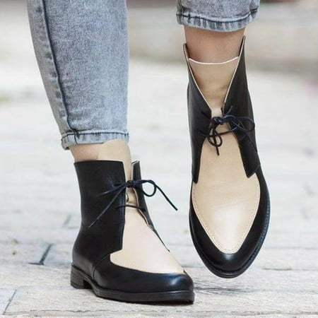 

Boots for Women Strap Toe Boots Fashion Ankle Low Women s Casual Pointed Leather Heel Colorblock women s boots Beige 7.5 Womens Boots