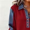 thumbnail image 6 of Denim Patchwork Shirts for Women Stand Collar Casual Blouse Comfy Tshirt Spring Summer Fashion,Long Sleeve Shirts for Women Button Up Denim Collared Patchwork Pullover Tops Vintage Jean Sweatshirt XL, 6 of 7