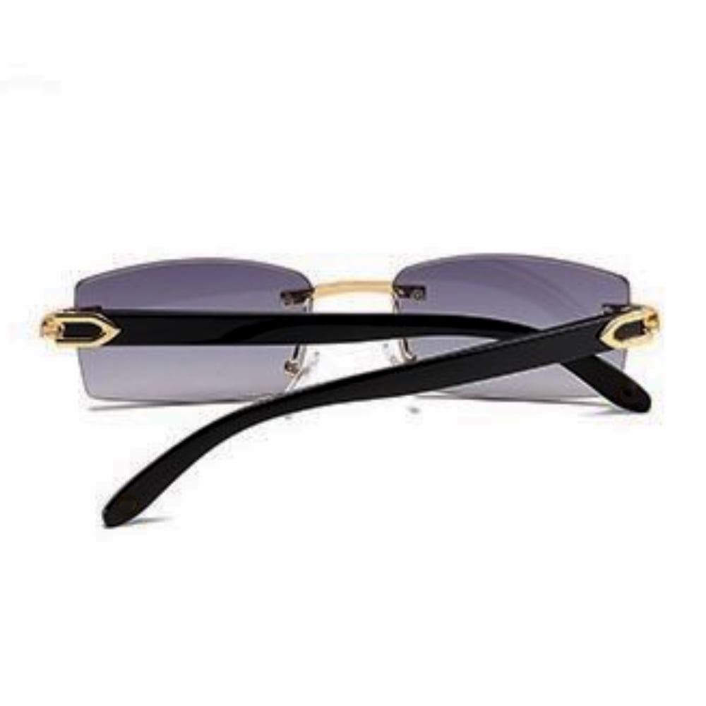 Men's Gray Tint Rimless Hip Hop Rectangle Trendy Retro Fashion Narrow Square Frame Sunglasses