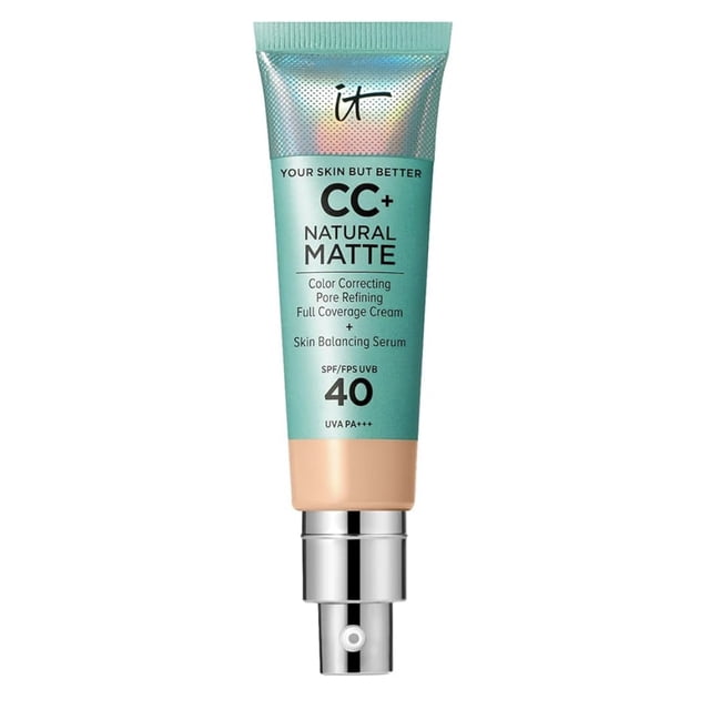 It Cosmetics CC+ Natural Matte, CC Cream Base de Maquilaje Natural Mate con FPS 40 Cobertura Completa de Larga Duración y Reductora de Brillo para Piel Grasa, Tono Light