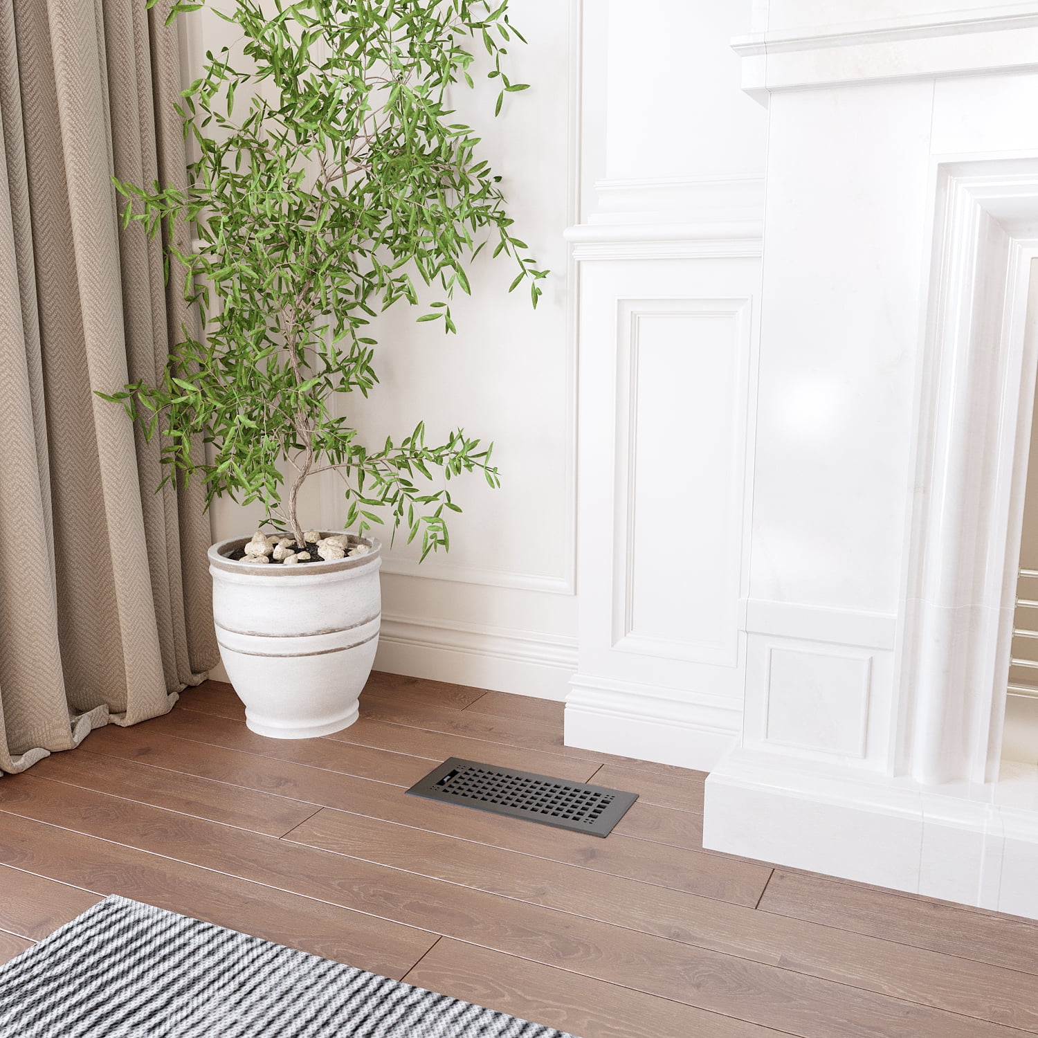 Naiture Louvered Floor Register, Mission Style Stainless Steel with Damper or Lever, Duct Size 4" X 10" (Overall Size 5-1/4" X 11-5/8"), Black Finish