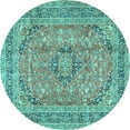 thumbnail image 1 of Ahgly Company Machine Washable Indoor Round Medallion Turquoise Blue Traditional Area Rugs, 3' Round, 1 of 4