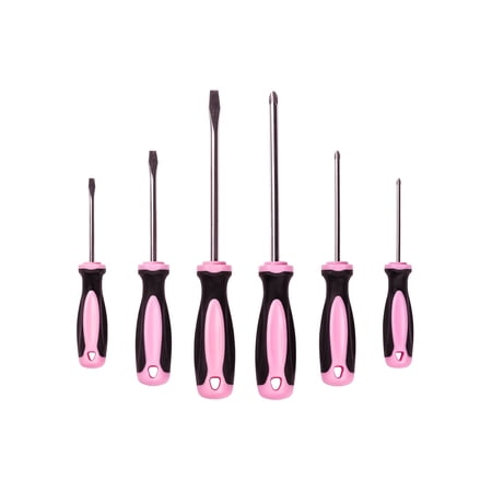 Pink Power Six Piece Magnetic Screwdriver Set - Phillips and Flathead Hand Tool
