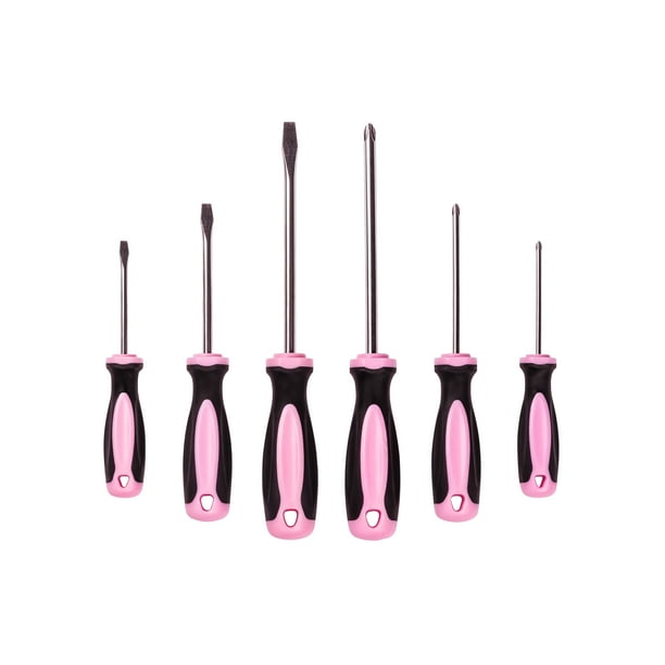 Pink Power Six Piece Screwdriver Set Phillips and Flathead
