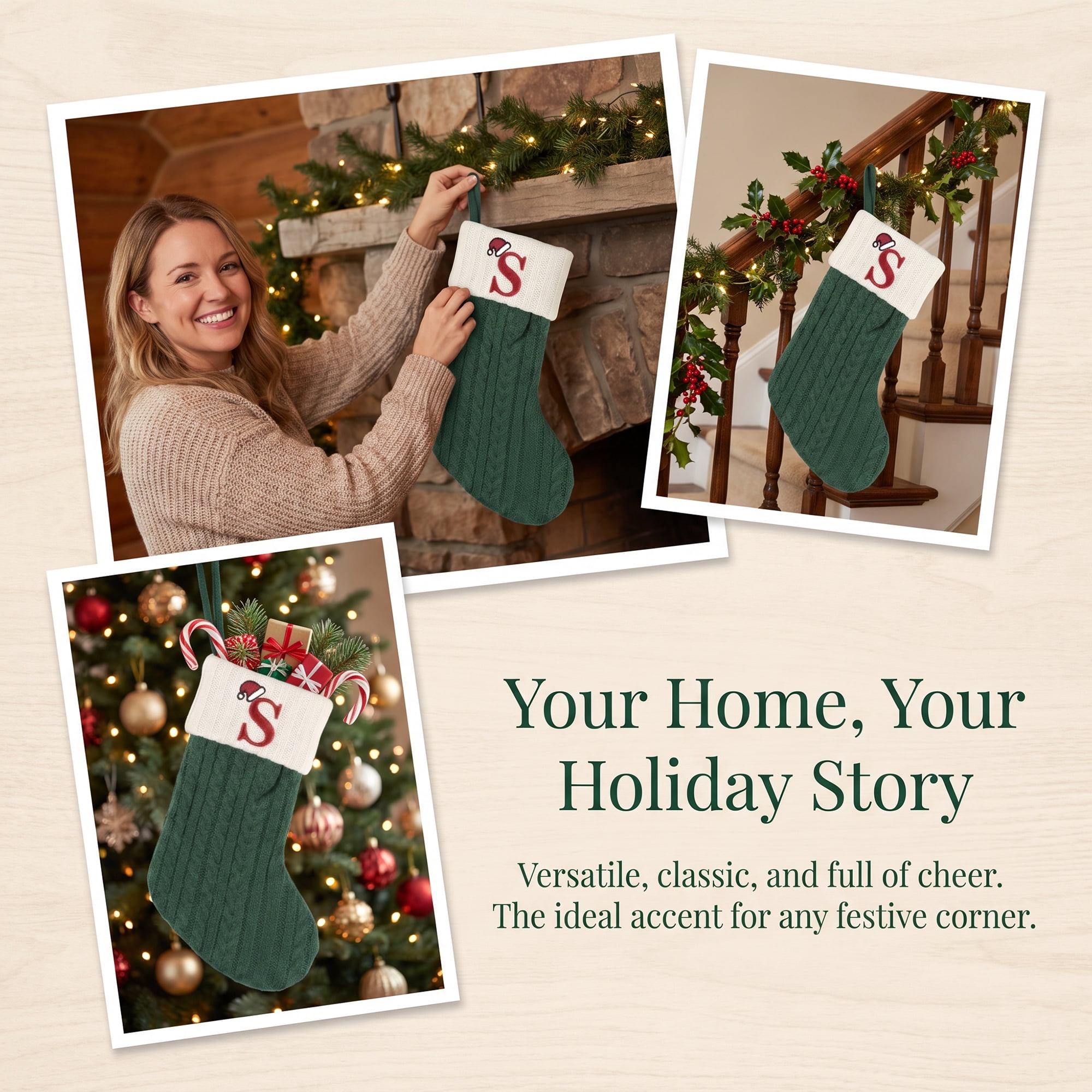 Unique Bargains Christmas Luxury Grand Hearth Accent Stocking Green Letter S 8"