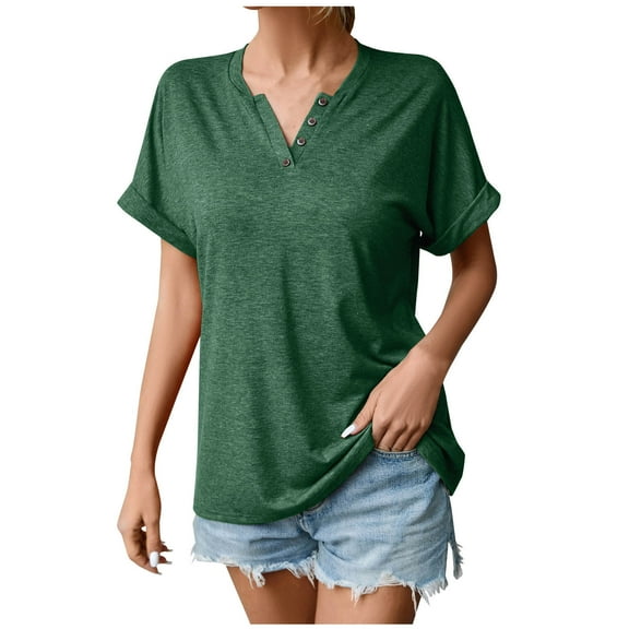 Mittory Womens V Neck Basic Tops Soild Color Tunic T Shirts Summer Short Sleeve Casual Cotton Tees Shirts