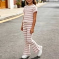 thumbnail image 4 of Zpanxa Girls Outfits Girls Striped Short Sleeve Tee and Flare Pants Set Ruffle Hem 2 Piece Casual Outfit, 4 of 5