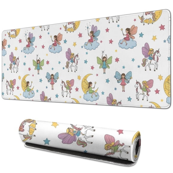 Long Mouse Pads for Desk,Colorful Fairy Unicorn Pattern Desk Mats on Top Of Desks, Desk Mouse Pad Extra Large with 3mm Non-Slip Base and Stitched Edge for Gaming,Office,Work,Home 31.5"x11.8"