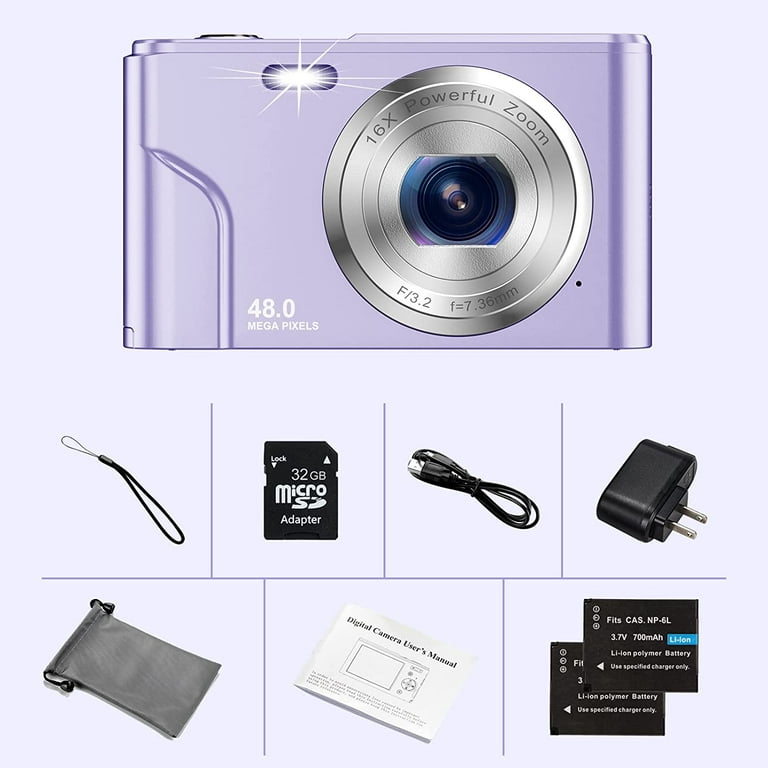 Compacte Digitale Camera, Camera Voor Kinderen, HD, 1080p, Met 32 GB Kaart 48 Mp 8 X Zoom Oplaadbaar Jongeren Beginners Zwart 1954724170