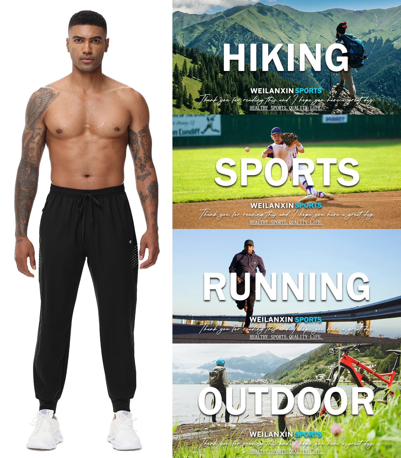 Men's Sweatpants Athletic Running Pants Lightweight Waterproof Workout Joggers Quick Dry Gym Active Sports Track Training