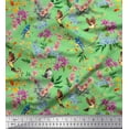 thumbnail image 1 of Soimoi Green Georgette Viscose Fabric Floral,American Robin & Bluebird Bird Printed Fabric 1 Yard 42 Inch Wide, 1 of 1