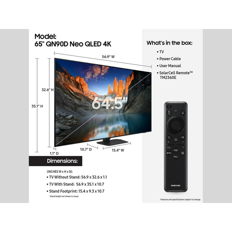 SAMSUNG 65” QN90D Neo QLED 4K Smart TV, HDR, Object Sound SAMSUNG 65” QN90D Neo QLED 4K Smart TV, HDR, Object Sound