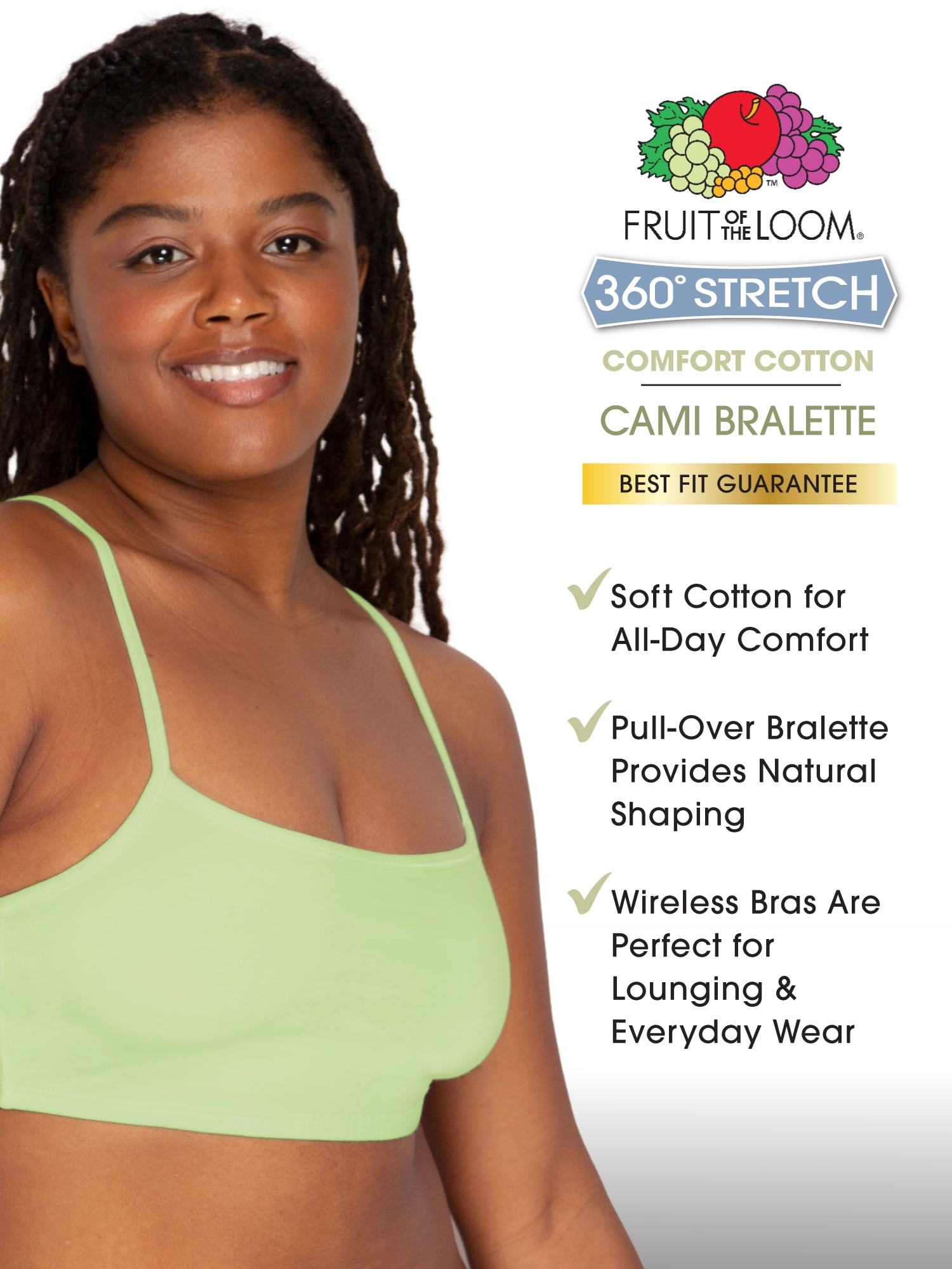 Fruit of the Loom Women's Spaghetti Strap Cotton Sports Bra, 3-Pack, Style 9036