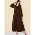 thumbnail image 4 of Katigan Women'S Velvet Maxi Dress Casual Solid Color High Waist Long Sleeve Fall Winter Flowy Gown Dark Brown S, 4 of 5