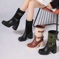 thumbnail image 2 of B91xZ Bottes Chelsea à Plateforme pour Femmes Mode Talon Bas Fermeture Éclair Mi-Mollet Chaussures, Vert 6.5, 2 of 5