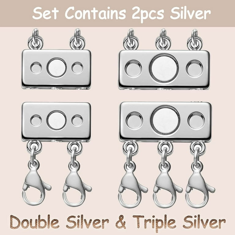 Layered Necklace Spacer with Magnetic Clasp 2 Piece Set - Silver