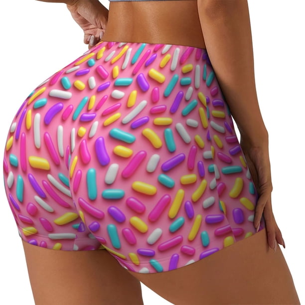 Fotbe Colorful Donuts 1 Shorts Sin Costuras – Shorts Deportivos de Cintura Alta para Mujer, Elásticos para Gimnasio, Yoga, Running o Ciclismo-Small