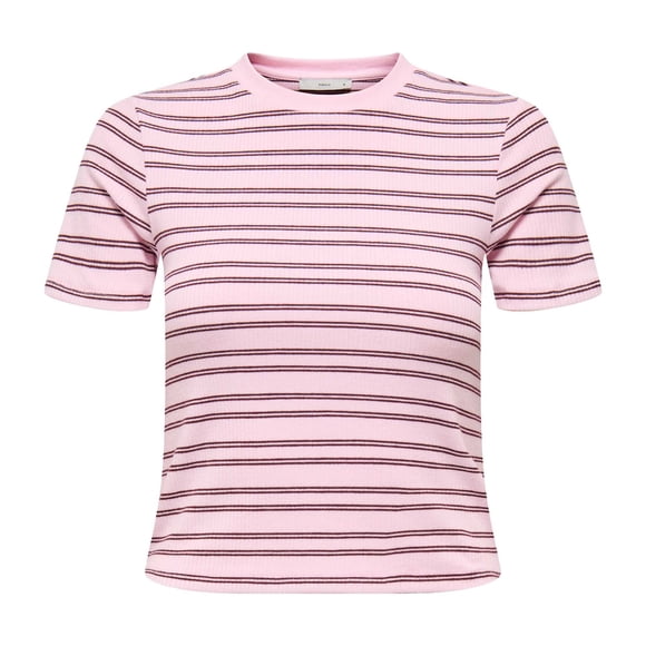 ONLY Camiseta de mujer - ONLLUPE STRIPE TEE, manga corta, cuello redondo, corte ajustado, rayas Rosa/Rojo XS (X-Small)