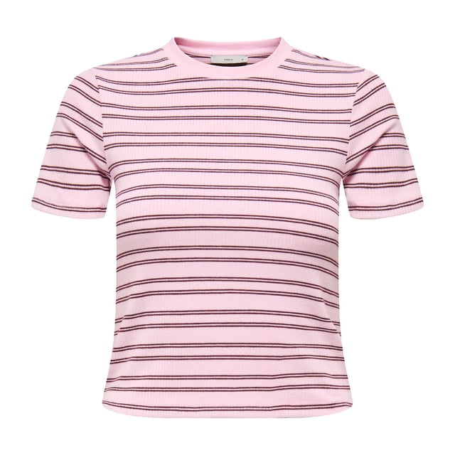 ONLY Camiseta de mujer - ONLLUPE STRIPE TEE, manga corta, cuello redondo, corte ajustado, rayas Rosa/Rojo XS (X-Small)