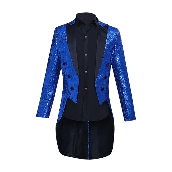 Luxalzxs Mens Sequin Tuxedo Jacket Sparkly Tails Slim Fit Tailcoat Dress Coat Swallowtail Dinner Party Show Wedding Blazer Suit Jacket