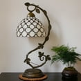 thumbnail image 6 of Bedside Lamp Stained Glass Shade Tiffany Table Lamp Banker, Cute Cream Pearl Style Desk Light with Metal Leaf Thin Base 21" Tall for Reading Living Room Bedroom Farmhouse LED Bulb Better, 6 of 6