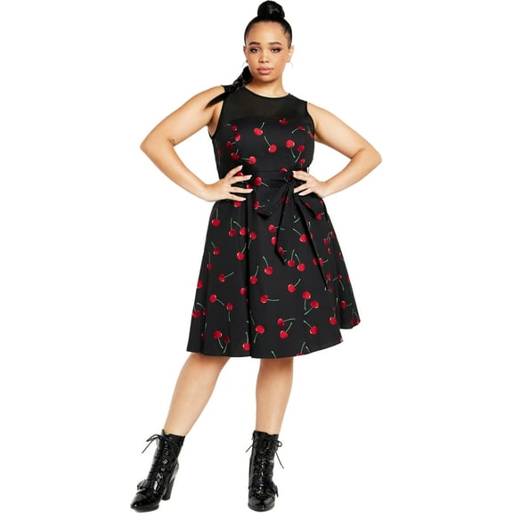 City Chic Women's Plus Size Dress Molly, BLK Cherry PRT XXL