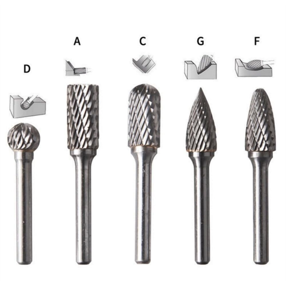 5pcs Double Groove Rotary File, Carbide Rotary Files Set, 0.2 x 0.4 Inch Grinding Head Tungsten Carbide Burr Milling Cutter Drill Bit Set For Welding, Chamfering Finishing Metal Mould