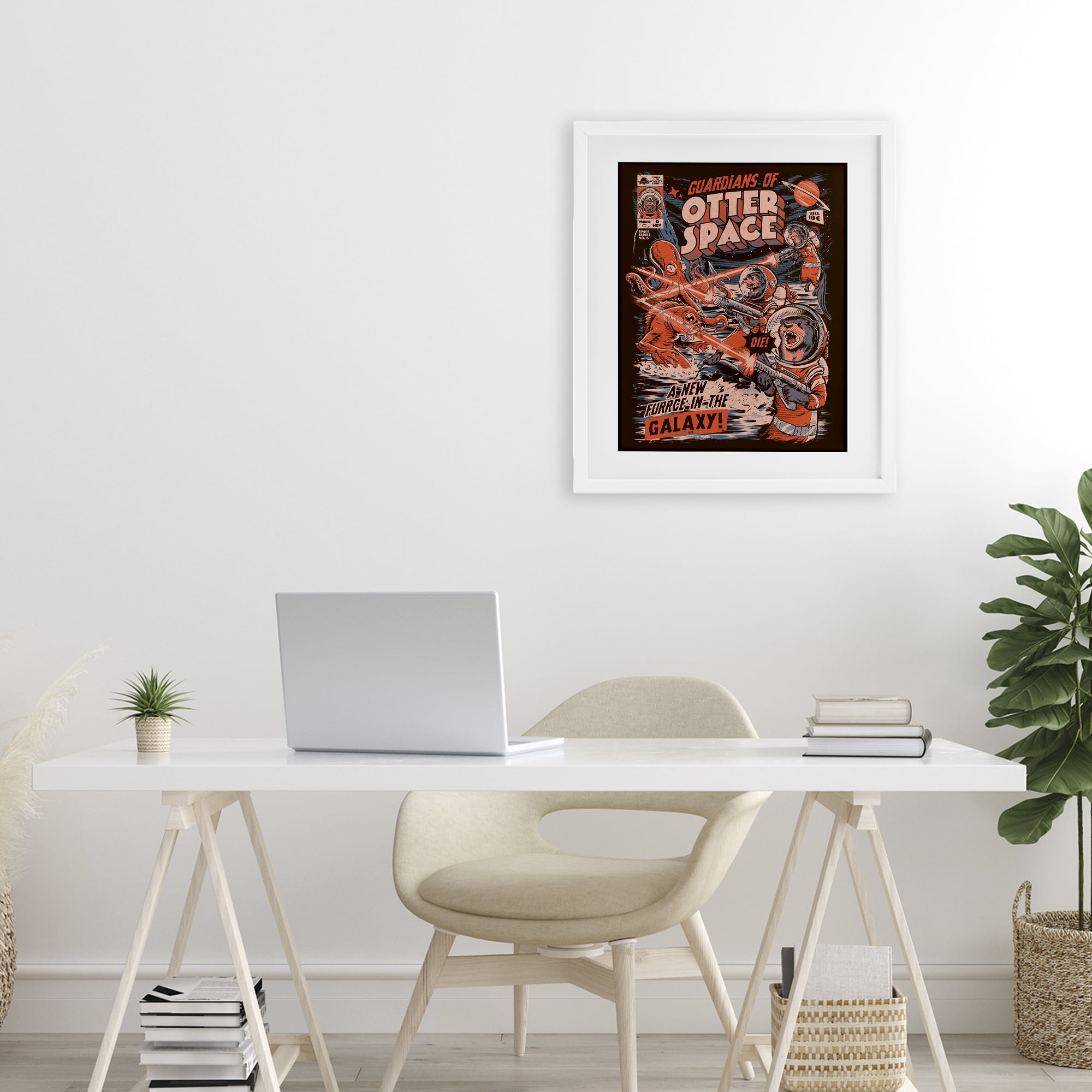 Stupell Industries Guardians Of Otter Space Retro White Framed Print Under Glass, design by EduEly Designs