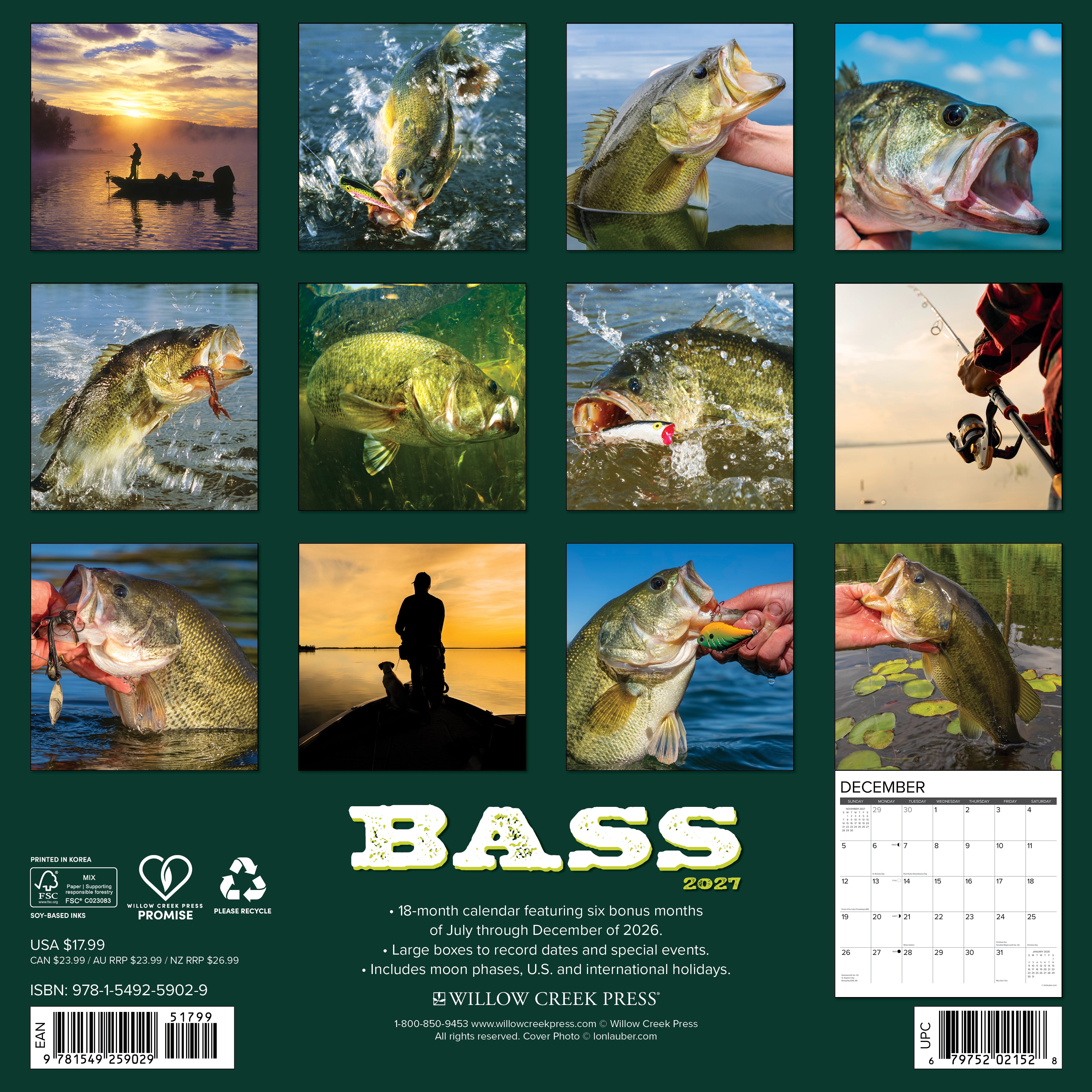 Willow Creek Press, Bass 2027 Wall Calendar