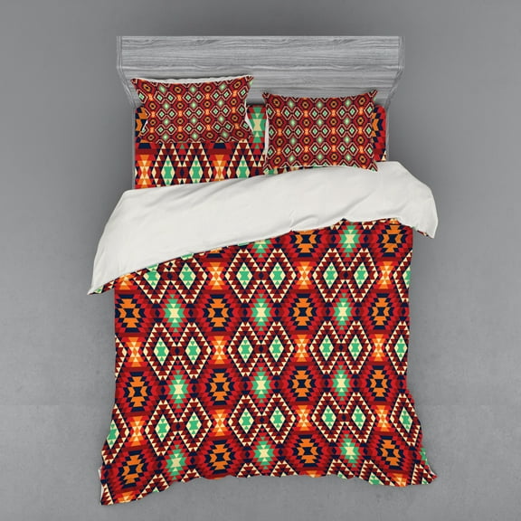 Ambesonne Tribal Bedding Set 4 Pcs, Diamond Form Tiles, Queen, Multicolor