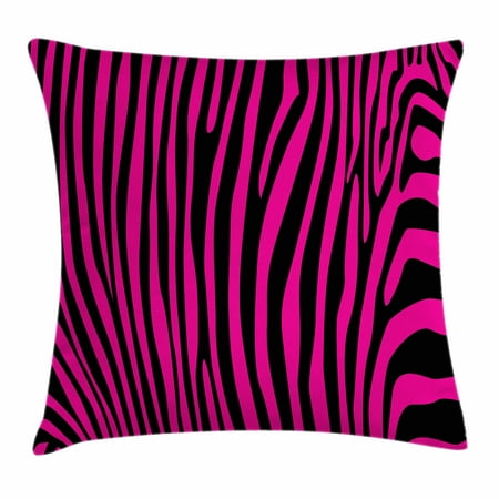 Wilderness Accent - Pink Zebra Throw Pillow Cushion Cover, Stylish African Animal Wilderness Pattern Jungle Mammal Fashion Boho Graphic, Decorative Square Accent Pillow Case, 16 X 16 Inches, Hot Pink Black, by Ambesonne