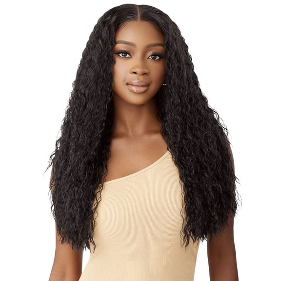 Outre 5X5 Human Hair Peruvian Water Wave Closure Lace Wig 24" Lace Wigs / Color: 1 - JET BLACK