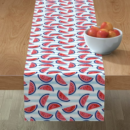 

Cotton Sateen Table Runner 108 - Watercolor Watermelon Blue Stripes Red White July 4Th Picnic Food Independence Day Print Custom Table Linens by Spoonflower