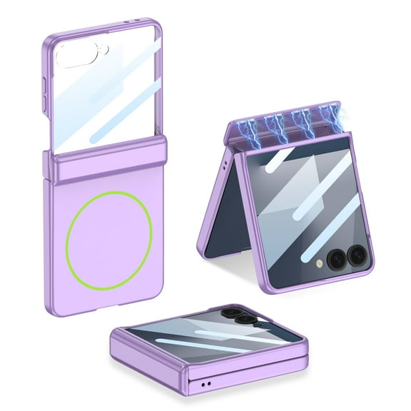 Allytechgroup Galaxy Z Flip 7 Case with Build in Screen Protector, Magnetic Cover Support Wireless Charging Anti-Scratch Shockproof Bumper Rugged Slim Phone Case for Samsung Galaxy Z Flip 7,Purple