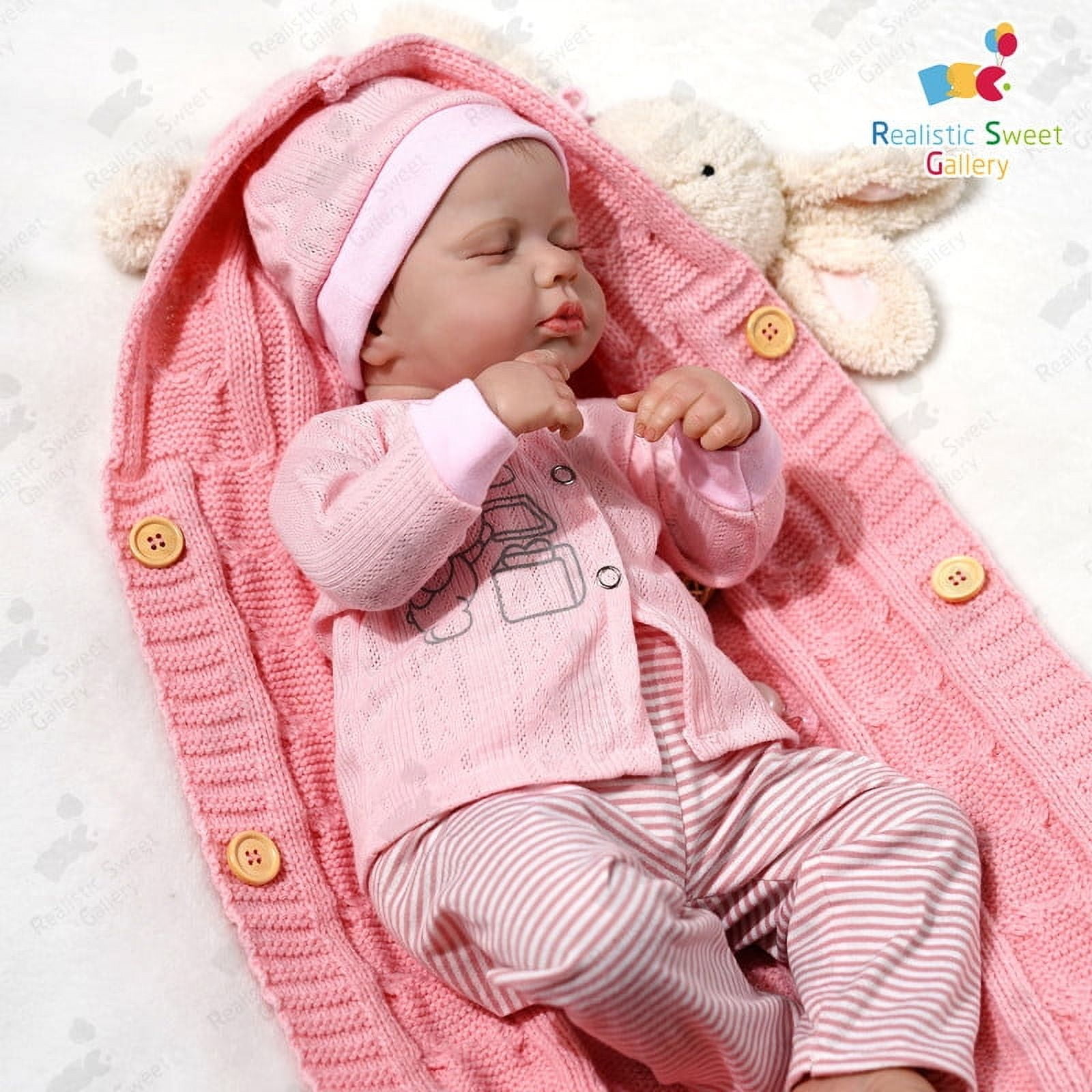 Rsgdolls Realistic 18-inch Reborn Doll with Baby Girl Hair, Bottle Pacifier, Magnetic Pacifier, Lifelike Sleeping Girl
