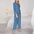 thumbnail image 4 of Kll Blue Gingham Print Women'S Long Sleeve Pajamas With Pants Sleepwear Loungewear 2 Set-Small, 4 of 9