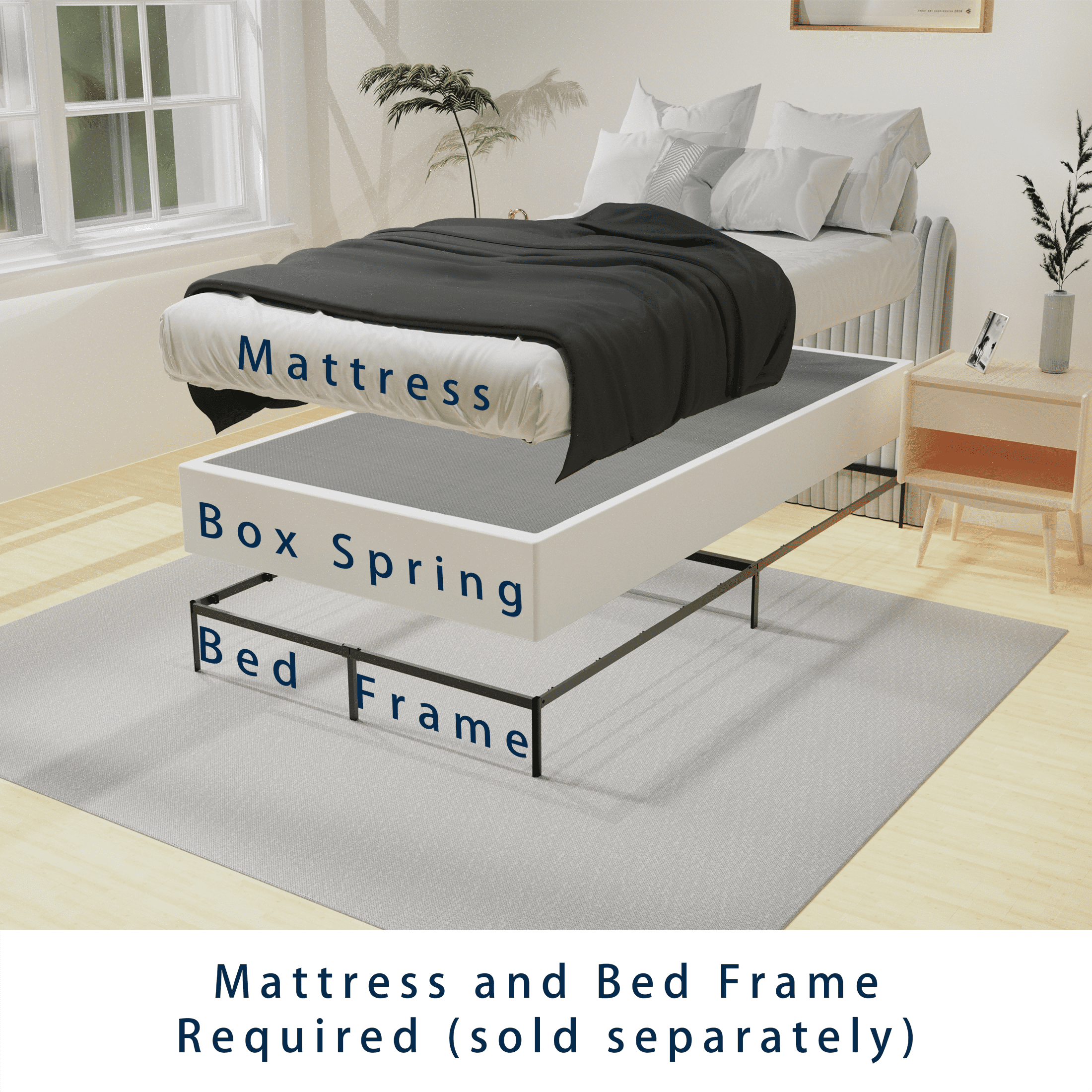 Box Spring Twin Size Bed Base, Heavy Duty Metal Twin Mattress Foundation with Fabric Cover, Noise-Free, Easy Assembly