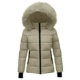 thumbnail image 2 of Olyvenn Womens Warm Winter Puffer Coats 2025 Trendy Hooded Jackets Thicken Down Coat with Hood Fur Lightweight Khaki XXL, 2 of 7