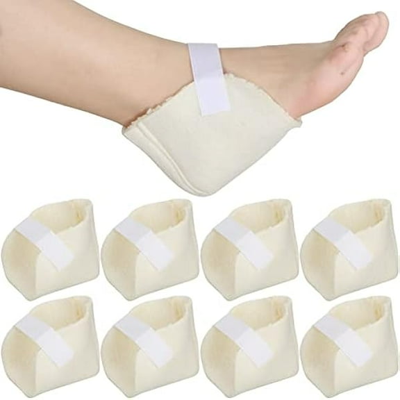 Sosation 4 Pairs Heel Protectors Sheepskin Heel Protectors for Pressure Sores Soft Cushions Pads for Boot Ankle Foot, Adjustable