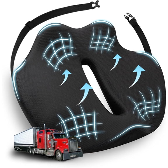 Truck driver seat cushion, upgraded back support and pain relief pad, with anti slip, removable washable cover, relieving pain from long-term sitting on the truck