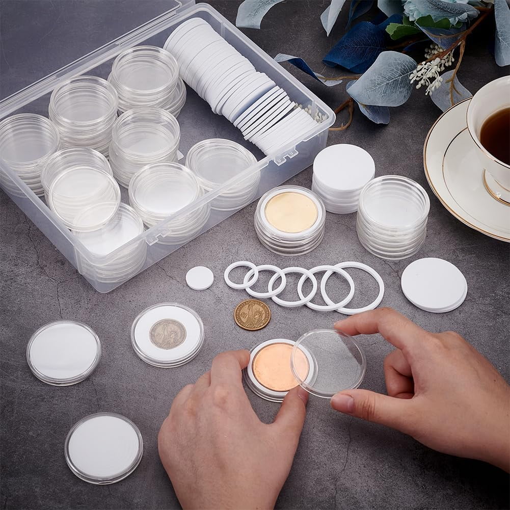 60pcs Coin Storage Box 6 Sizes Clear Coin Holder Case Plastic Coin Storage Organizer Box with Adjustable Gasket for Commemorative Coin Collection Supplies 20/25/30/35/40/46 mm Mixed Color