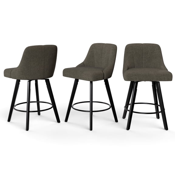 Betisef Swivel Bar Stools Set of 3, Counter Height Bar Stools with Back, Linen Fabric Upholstered Kitchen Island Stools, 360° Swivel, Rubberwood Legs, Thick Cushion Seat, for Dining Room Gray