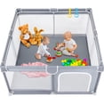 thumbnail image 1 of Parque infantil TODALE Baby 127 x 127 cm, gris, seguro y resistente con bolsa, 1 of 9