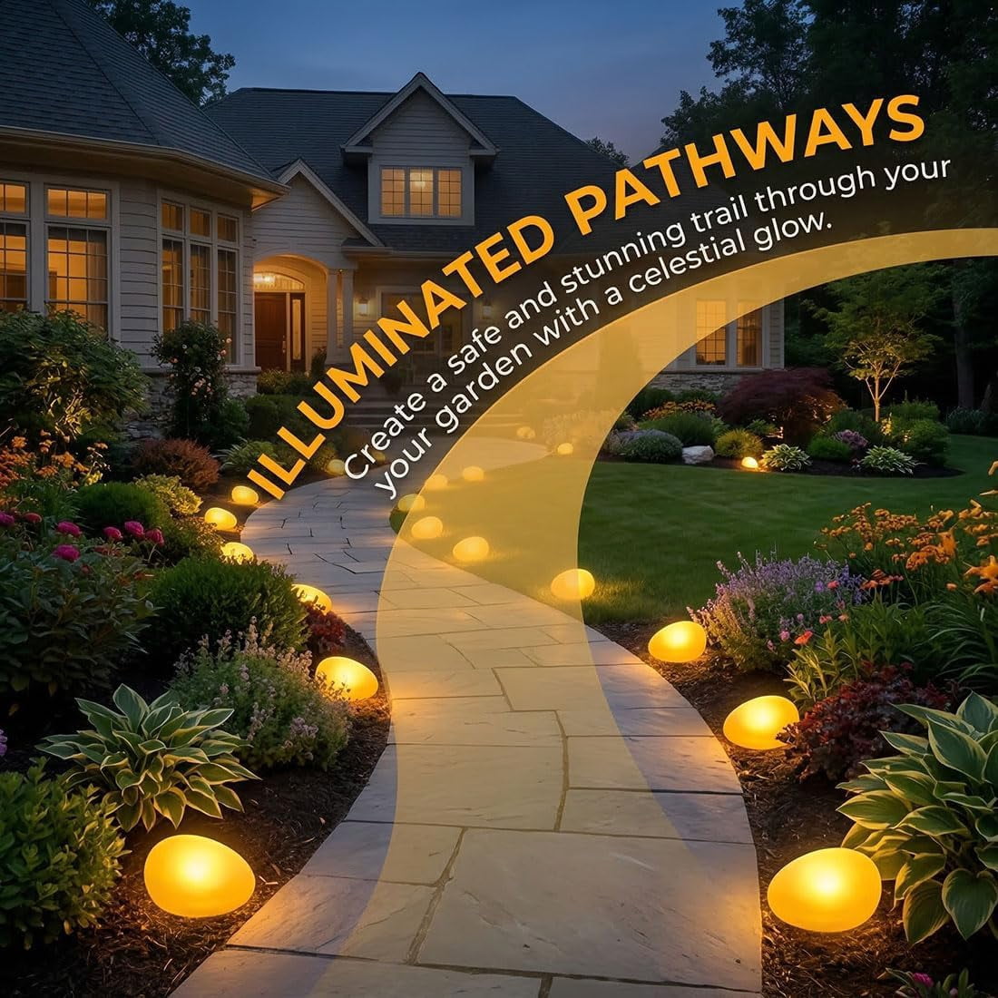 Solar Glass Garden Pebbles, Waterproof Outdoor Rock Lights for Pathway Landscape Decor, Glowing LED Stone Lamps for Yard, Patio, Lawn & Walkway, Auto On/Off